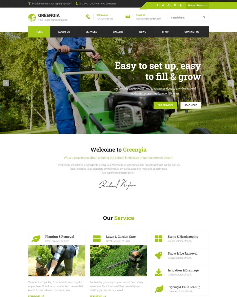 Greengia - Gardening, Lawn and Landscaping WordPress Theme