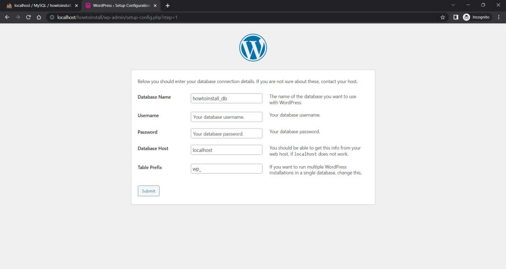 Run the WordPress installation script