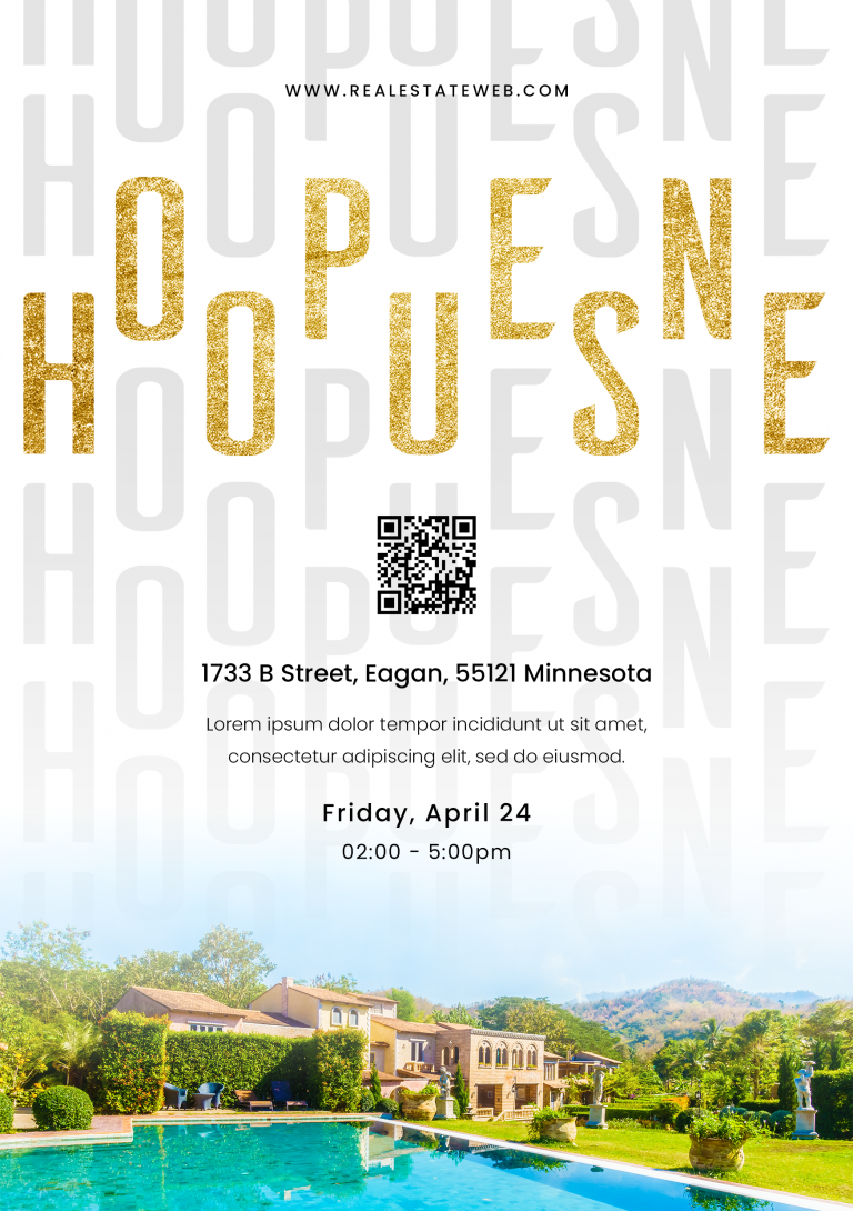 Free Open House A5 Flyer Template - Gold, Black, White