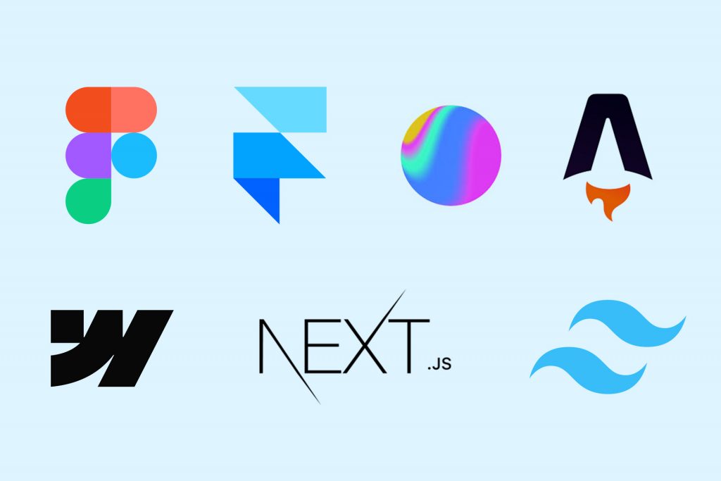 Top Tools for Web Designers and Developers and their logos, Framer logo, Next js, Webflow,