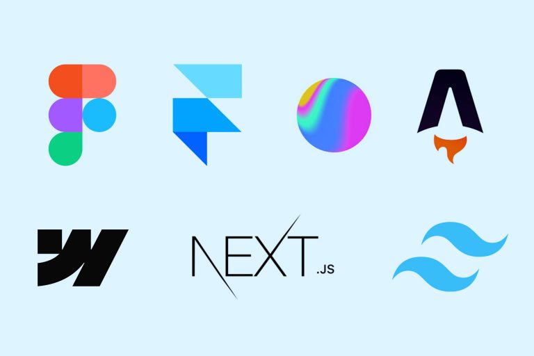 Top Tools for Web Designers and Developers and their logos, Framer logo, Next js, Webflow,