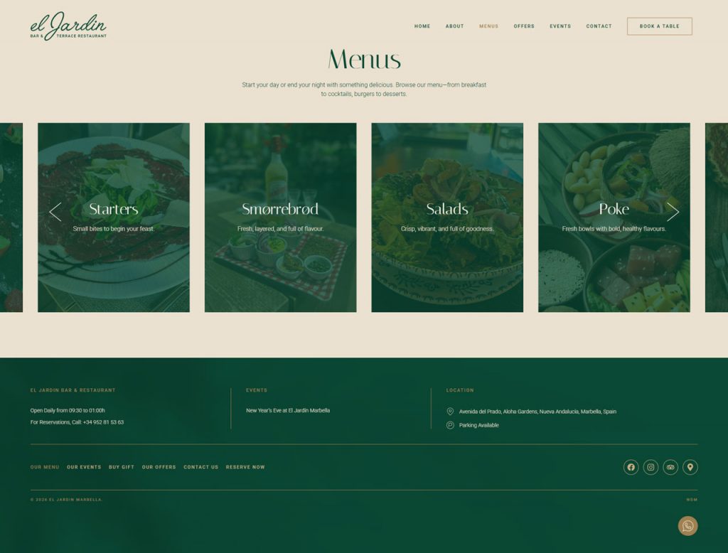 eljardinmarbella menu page Beyond the Menu: The 4 Non-Negotiable Features of a High-Converting Restaurant Website 2 El Jardin Restaurant Marbella menu page