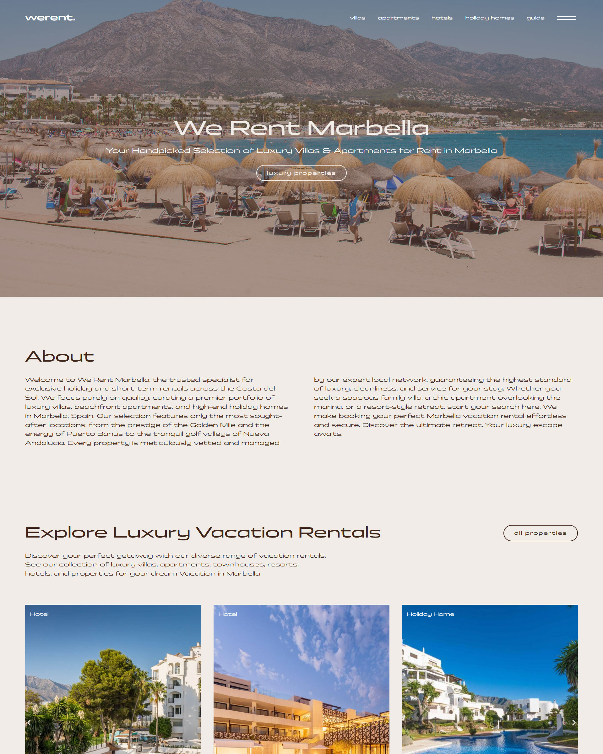 We Rent Marbella - Modern Rental Website Homepage Design